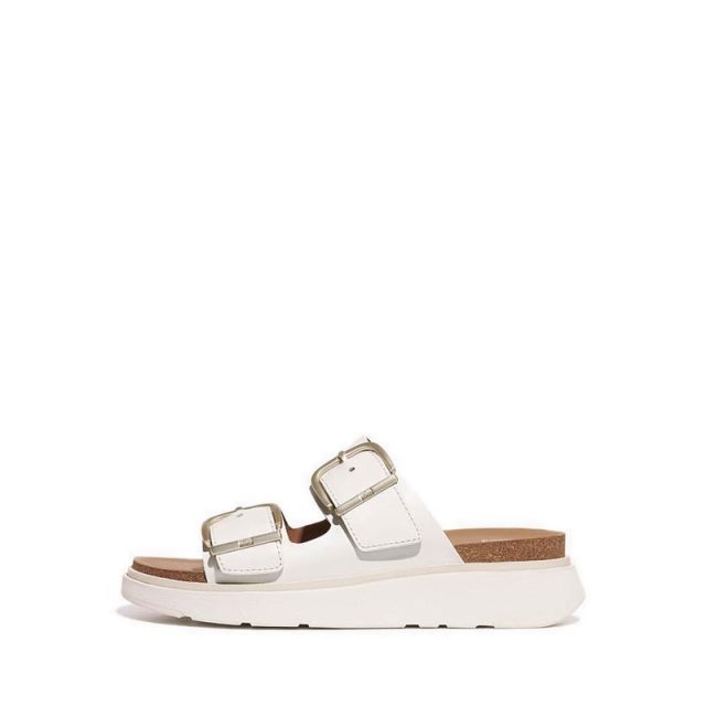 Fitflop Gen-Ff Buckle Two-Bar Leather Slides- Urban White