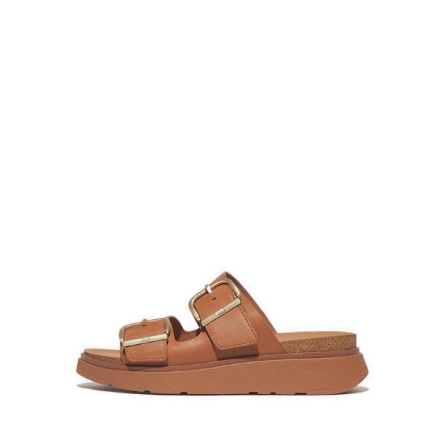 Fitflop Gen-Ff Buckle Two-Bar Leather Slides- Light Tan