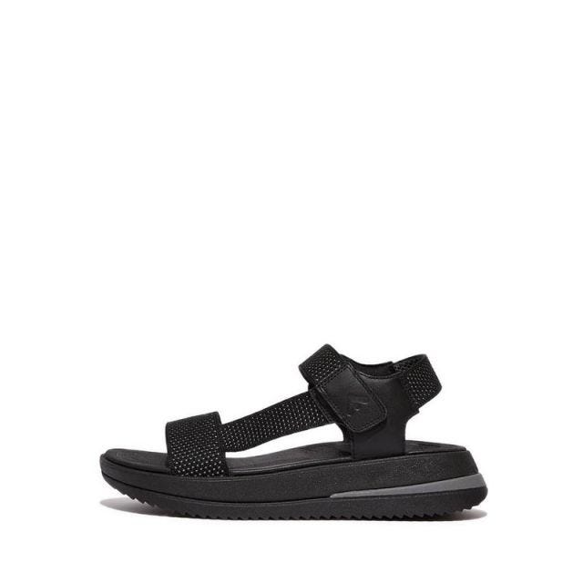 Fitflop Surff Two-Tone Webbing/Leather Back-Strap Sandals- Black