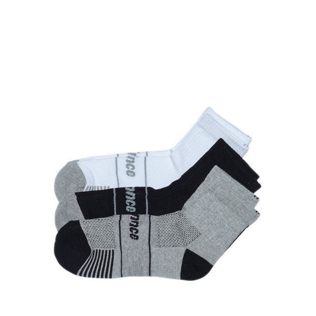 Prince Unisex Quarter Socks 3 Pairs - White/Grey/Black