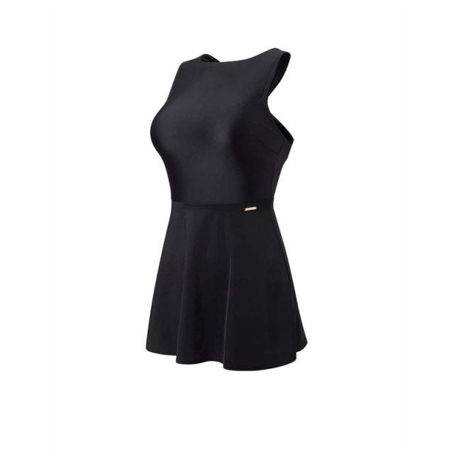 Speedo Little Black Dress Velvet Highneck Crossback Women Swimdress - Black