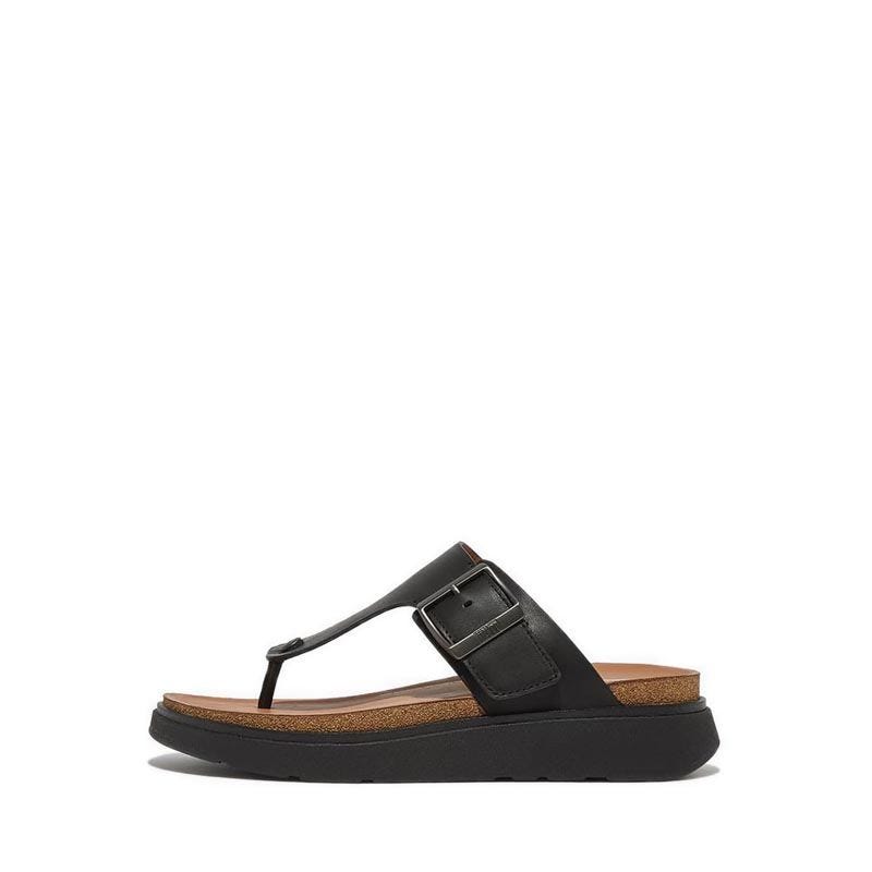 Fitflop Gen-Ff Buckle Leather Toe-Post Sandals- Black