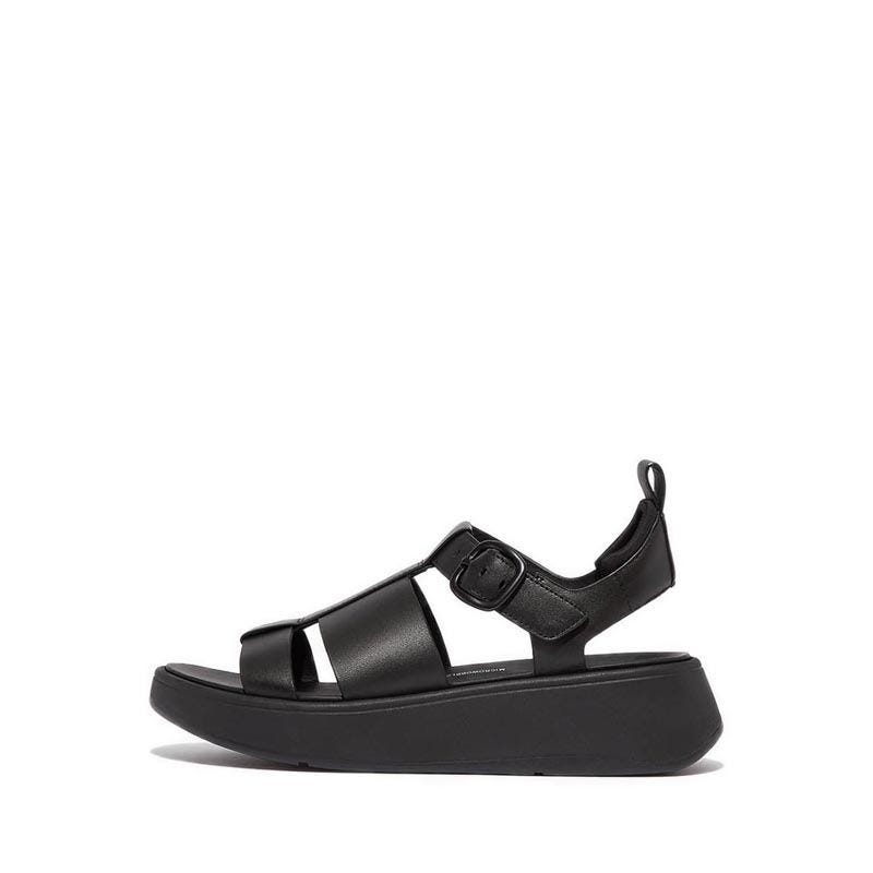 Fitflop F-Mode Leather Flatform Fisherman Sandals- All Black