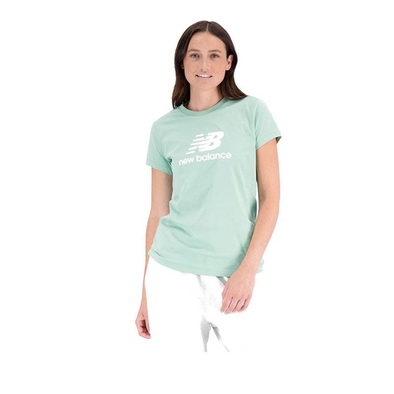 New Balance Essentials Stacked Logo Cotton Athletic Women's T-shirt - Beige