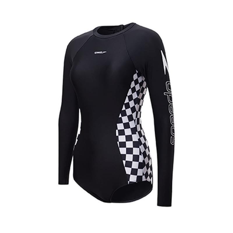 Speedo JetSetter2 Women Long Sleeve Zip Back Placement One Piece Black White